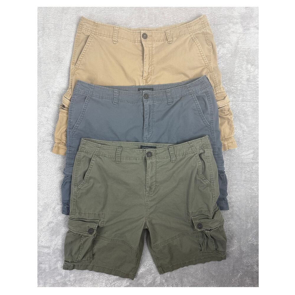 Aeropostale Men's Cargo Shorts Size 38 Bundle Set of 3 Khaki Olive Blue Utility